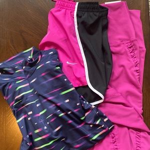 3 piece Pink Set. Includes shorts, leggings, and long sleeve